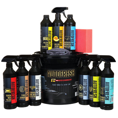 AutoFresh Luxe Autoreinigingsset - Auto wassen -Auto Wash Set-Auto Wash Bucket- Auto Was Set-Auto Was Pakket- Auto Detailing Set- Complete 12-delige Premium Set met Emmer