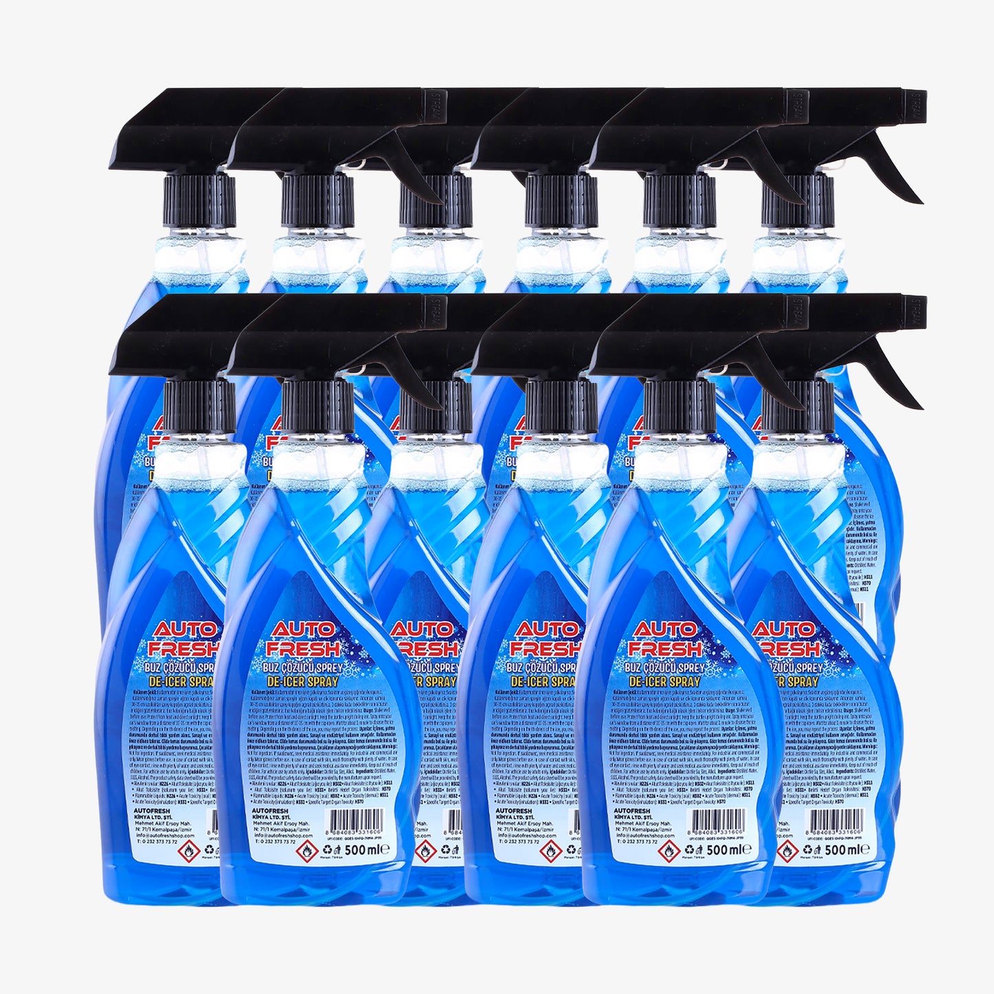AutoFresh Ruitontdooier Spray Auto 500ml - 12x 500 ML - Krachtige Ijsverwijderaar tot -40°C - Snelwerkende Anti-Vries voor Autoruiten - Voorkomt Herbevriezing - Veilig voor Lak & Rubber - Winter Essential
