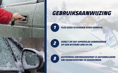 AutoFresh Ruitontdooier Spray Auto 500ml - 12x 500 ML - Krachtige Ijsverwijderaar tot -40°C - Snelwerkende Anti-Vries voor Autoruiten - Voorkomt Herbevriezing - Veilig voor Lak & Rubber - Winter Essential