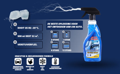 AutoFresh Ruitontdooier Spray Auto 500ml - 12x 500 ML - Krachtige Ijsverwijderaar tot -40°C - Snelwerkende Anti-Vries voor Autoruiten - Voorkomt Herbevriezing - Veilig voor Lak & Rubber - Winter Essential