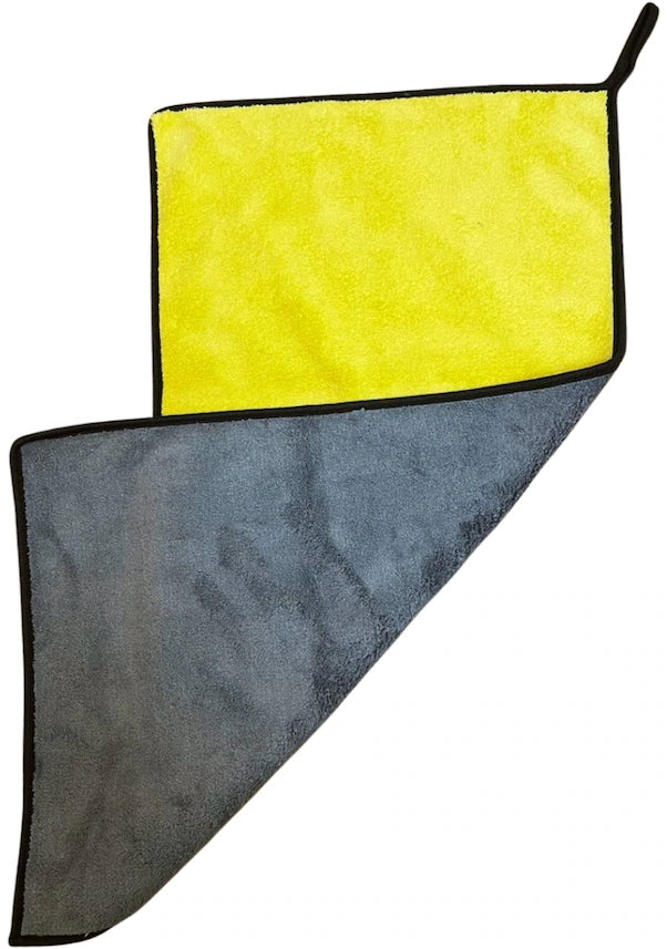 AutoFresh- Dubbellaags 50x70 CmMicrovezel Auto Droogdoek - Microfiber Drying Cloth -50x70 Cm 800gsm (met randsteek) Grijs Geel