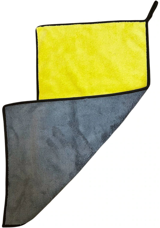 AutoFresh- Dubbellaags 50x70 CmMicrovezel Auto Droogdoek - Microfiber Drying Cloth -50x70 Cm 800gsm (met randsteek) Grijs Geel