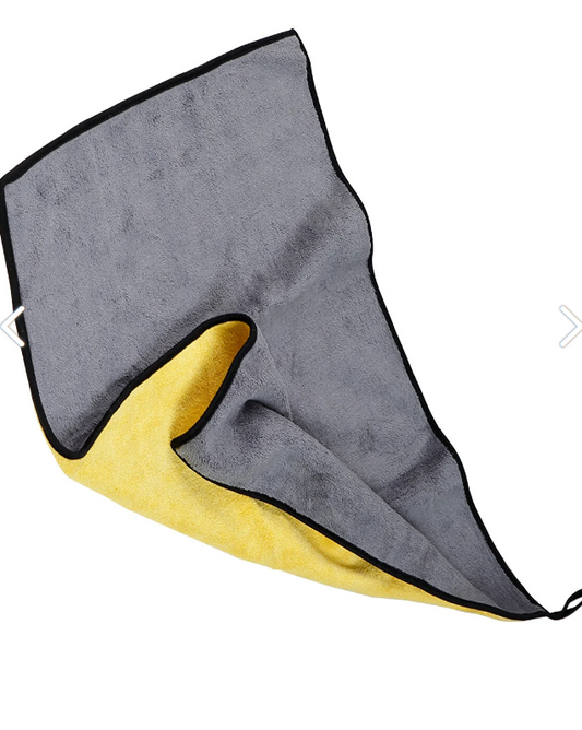 AutoFresh- Dubbellaags Microvezel Auto Droogdoek - Microfiber Drying Cloth -30x60 Cm 800gsm (met randsteek) Grijs Geel