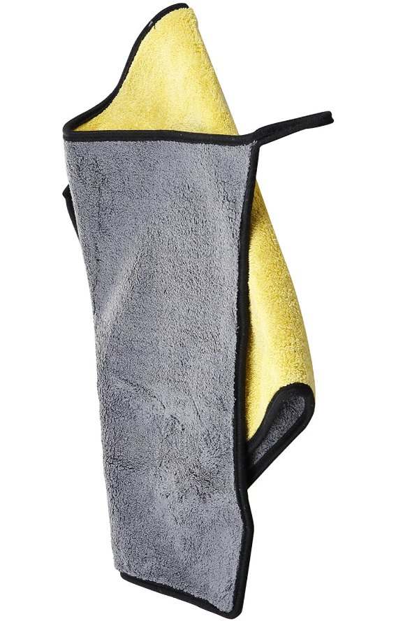 AutoFresh- Dubbellaags Microvezel Auto Droogdoek - Microfiber Drying Cloth -30x60 Cm 800gsm (met randsteek) Grijs Geel